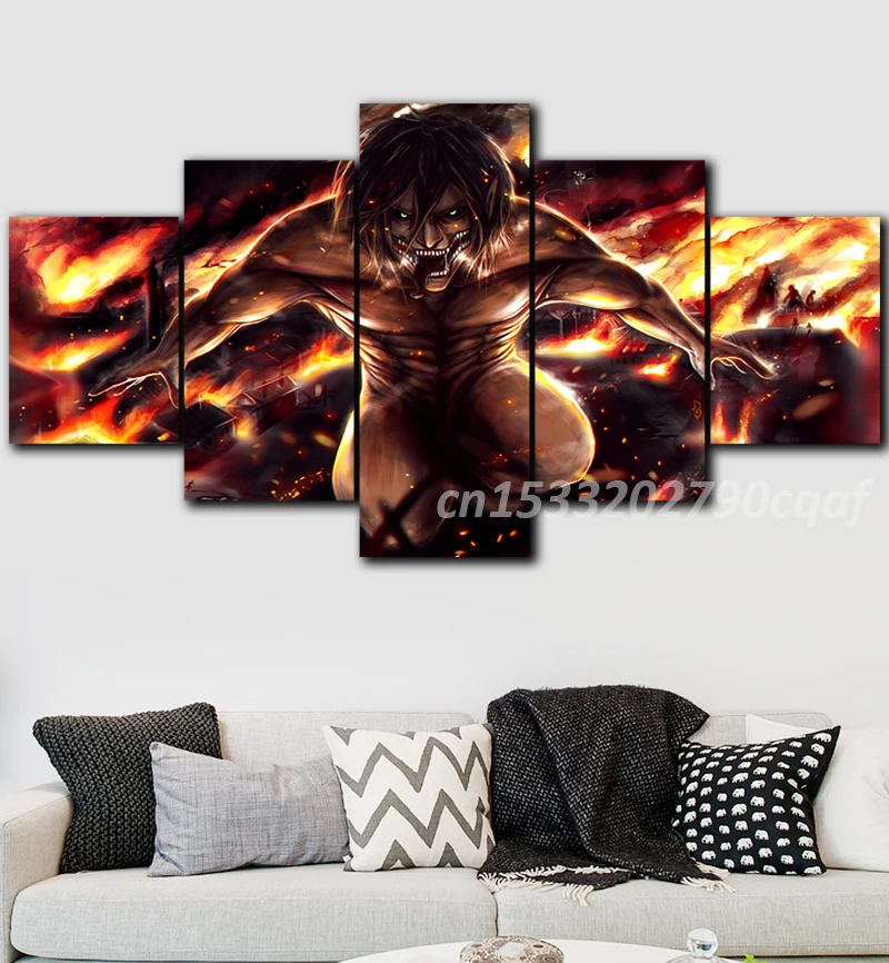 

Five 5 Pieces Prints Attack On Titan Painting Levi Ackerman Modular Anime Pictures Eren Jaeger Canvas Wall Art Home Decor Poster