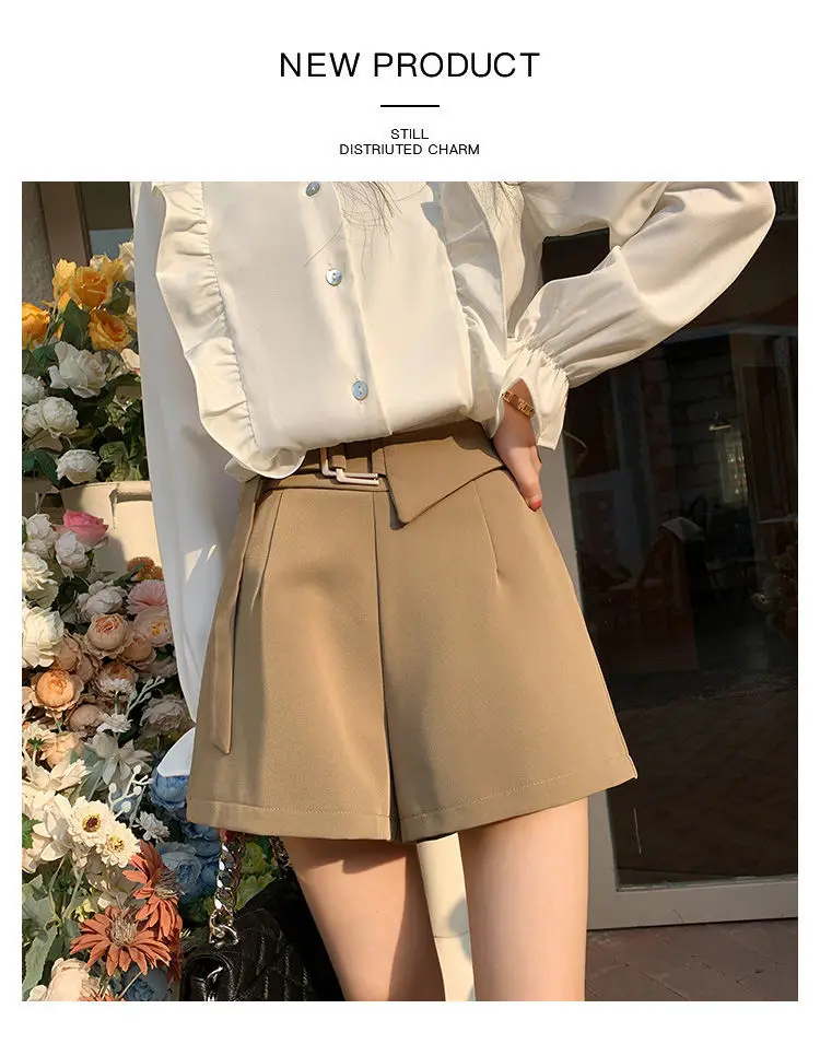 Women 2022 Summer High Waist Shorts Female Wide Leg Loose A-line Shorts Office Lady Elegant Casual Suit Shorts Feminino C27 womens clothing