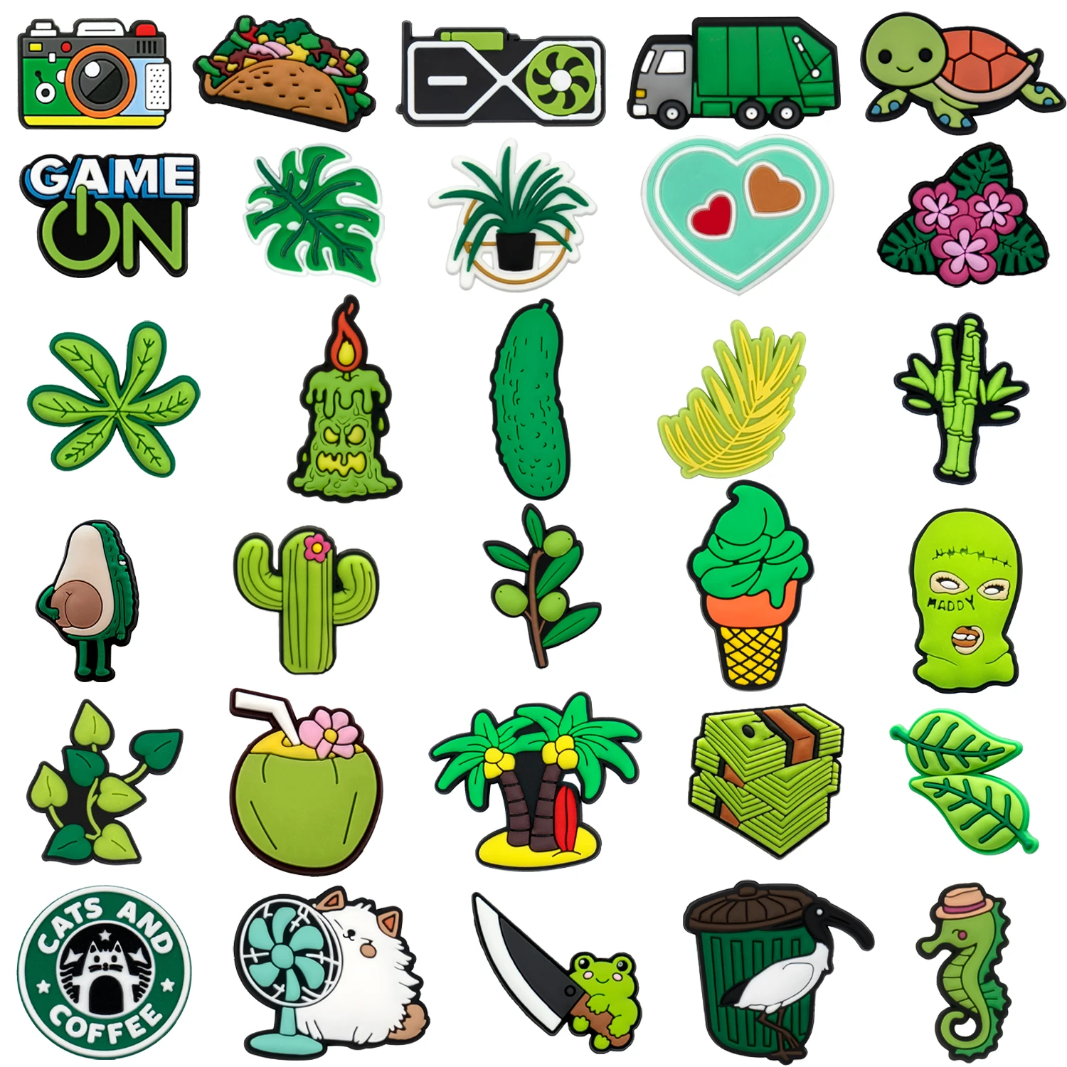 1/30/90 Stück grüne Avocado-Kaktus-Schuhanhänger für Frauen, Frosch, Seepferdchen, Schildkröte, Bambus, Schuhzubehör, Dekoration, passend für alle Clogs – Detail 2