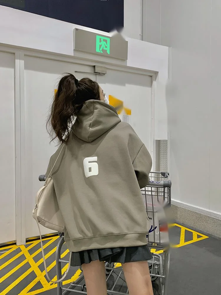 2023 Autumn and Winter New American Velvet Hoodie Women's Lazy Style Loose Trendy Coat Top_voghion.com