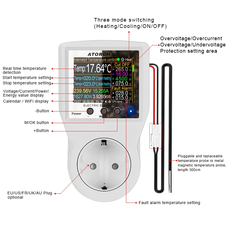 16A Tuya WIFI Smart Thermostat Steckdose Stecker Fernbedienung Temperatur Controller Timer Schalter Kühlung Heizung 3M NTC Sensor – Detail 26