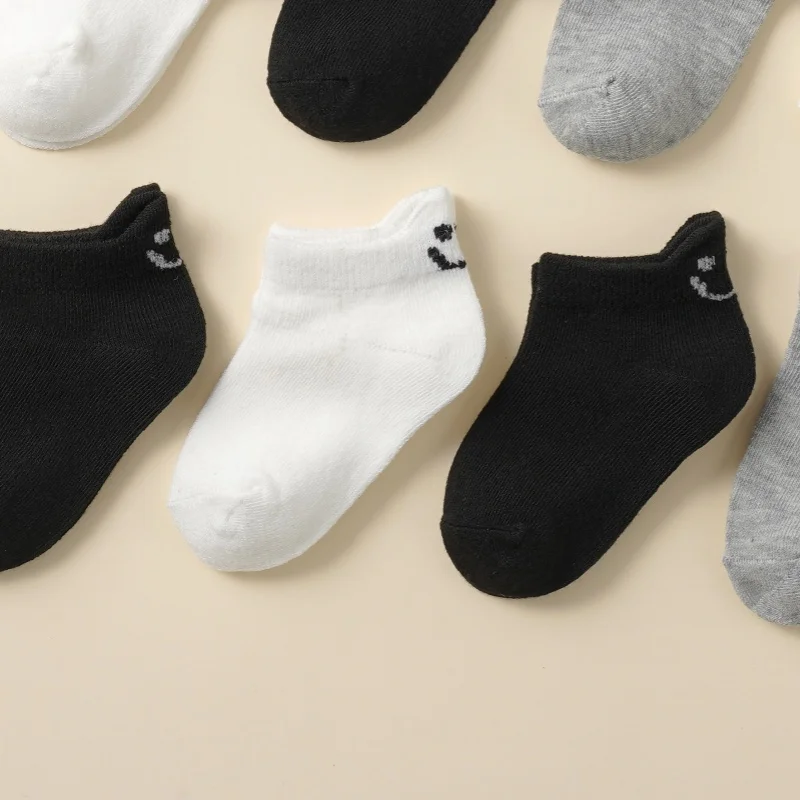12 double summer children's socks smiling face simple thin breathable cotton socks 1-12 years old solid color boutique socks 6