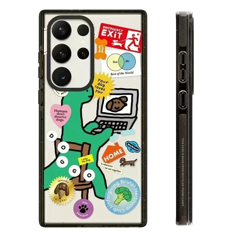 Cute Dinosaur Acrylic Black Border Protective Case for Samsung Galaxy S24 S23 S22 Ultra S24+ S23+ S22 Plus Shell