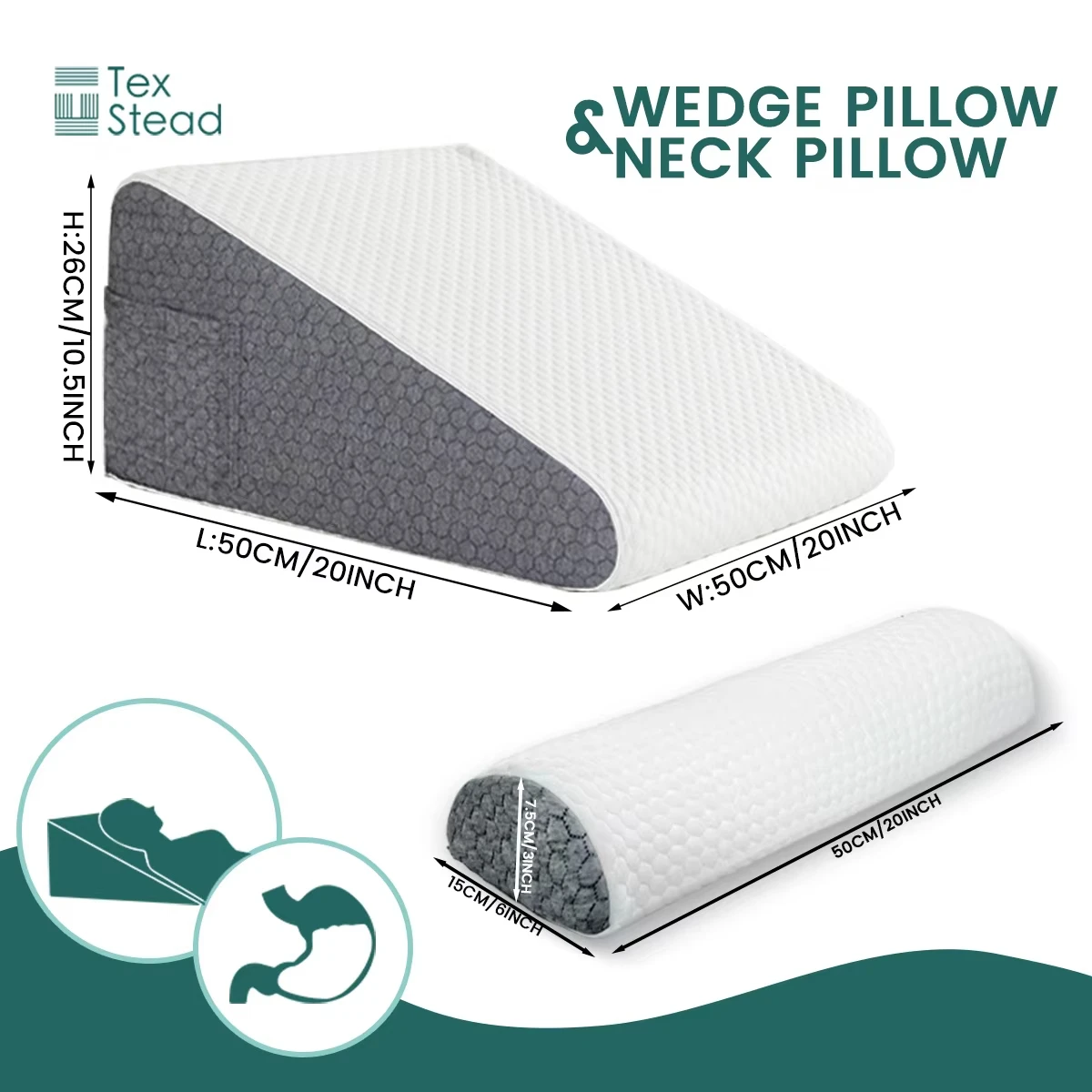 2-Pack Memory Foam Bed Wedge Pillow/Neck Pillow for Back, Legs and Knees - Triangular Pillow with Removable Cover 5