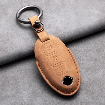 Leather Car Key Case Cover Shell For Nissan Cube Juke Versa Note X-Trail Qashaqai Sunny Juke Altima TIIDA Murano Maxima Keychain