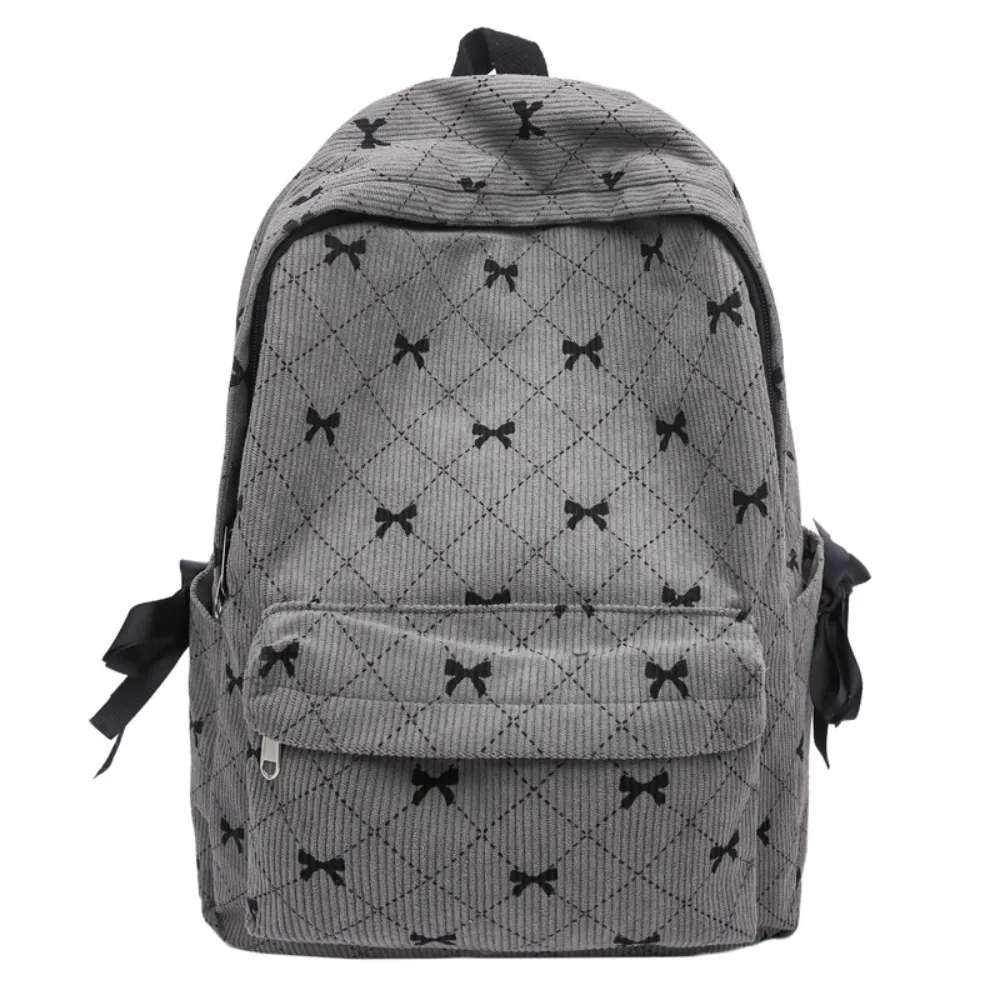 Fashion Korean Style Corduroy Backpack Large Capacity Bow Print Bow Backpack Adjustable Strap Student Schoolbag Middle School 1