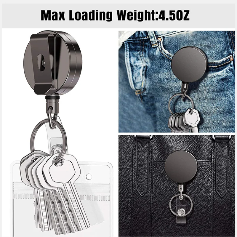 1pcs Extendable Metal Key Chain Ring Belt Clip Pull Keyring Retracting ID  Card Lanyards Id Badge Holder Badge Clip