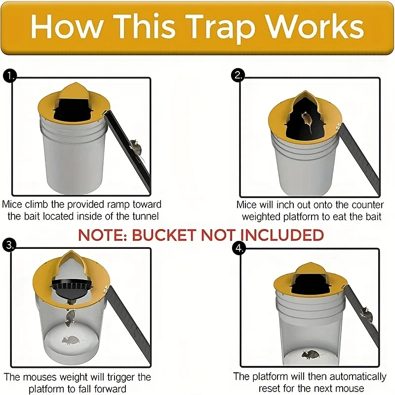 Mouse Catcher Trap 1pc/2pcs Mouse Trap Bucket Auto Reset Flip And Slide Bucket Lid Mouse Trap Indoor Outdoor Garage