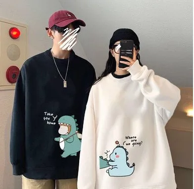 

CnHnOH 2022 Autumn Thin Round Neck Oversize Hoodless Pullover Couple Wear New Korean Version of Harajuku Style Students