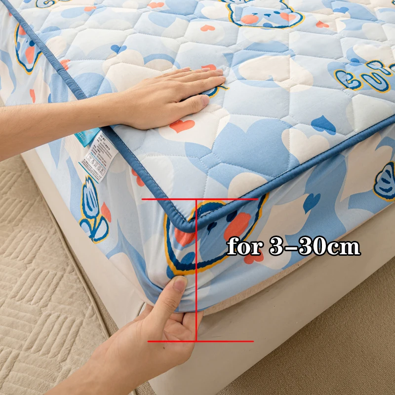 Waterproof Thickened Mattress Cover Cartoon Printed Quilted Mattress Pad Protector Adjustable Fitted Sheet Bed Cover 140/160x200