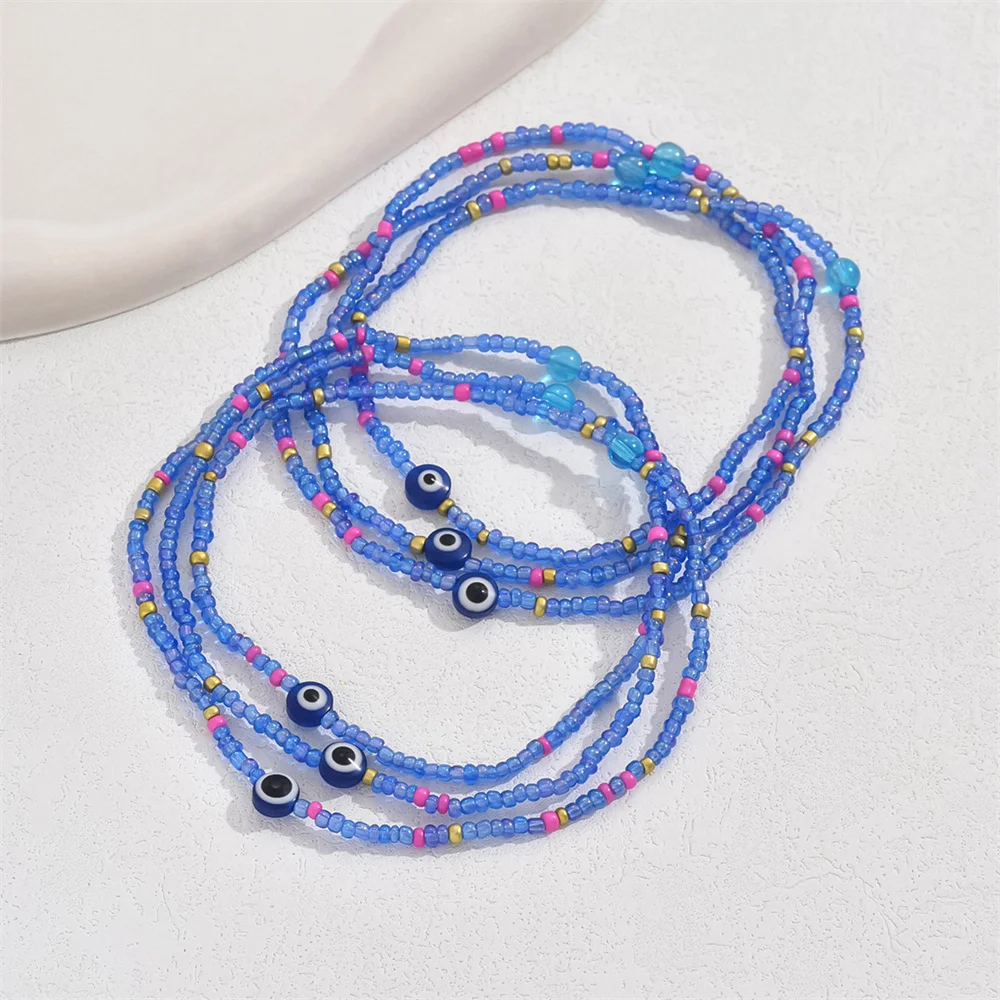 Fashion Blue Eyes Multilayer Rice Beads Anklets For Women Gold Color Foot Chain Ankle Bracelet Beach Jewelry Summer Accessories