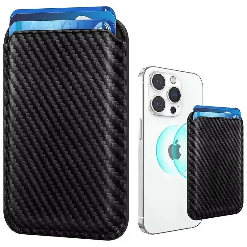 Magnetic Carbon Fiber Saffiano Leather Card Holder Wallet