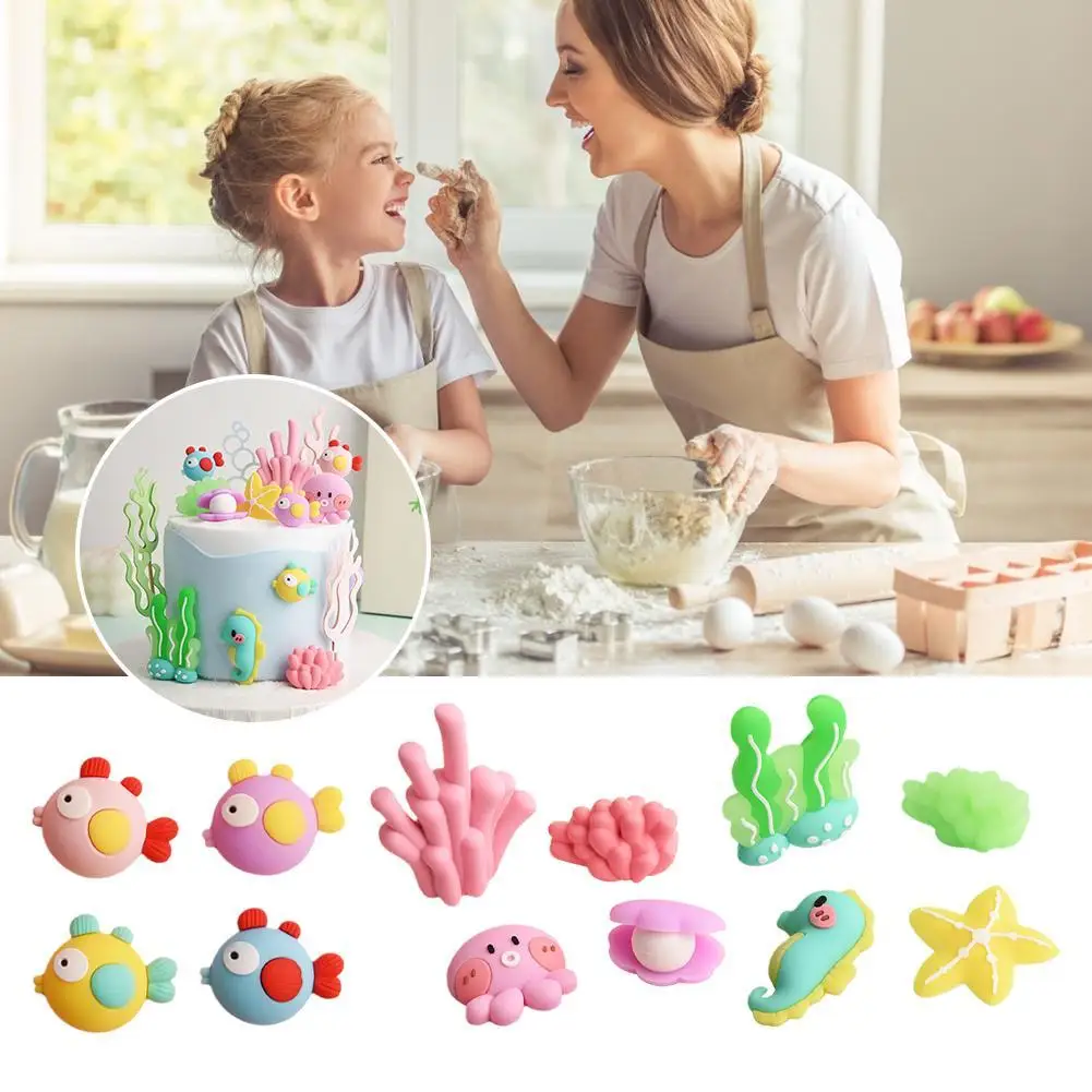 

4X Mermaid Cake Topper Cute Coral Seagrass Seashells Ocean Theme Cake Decoration Kids Happy Birthday Baby Shower First Birthday