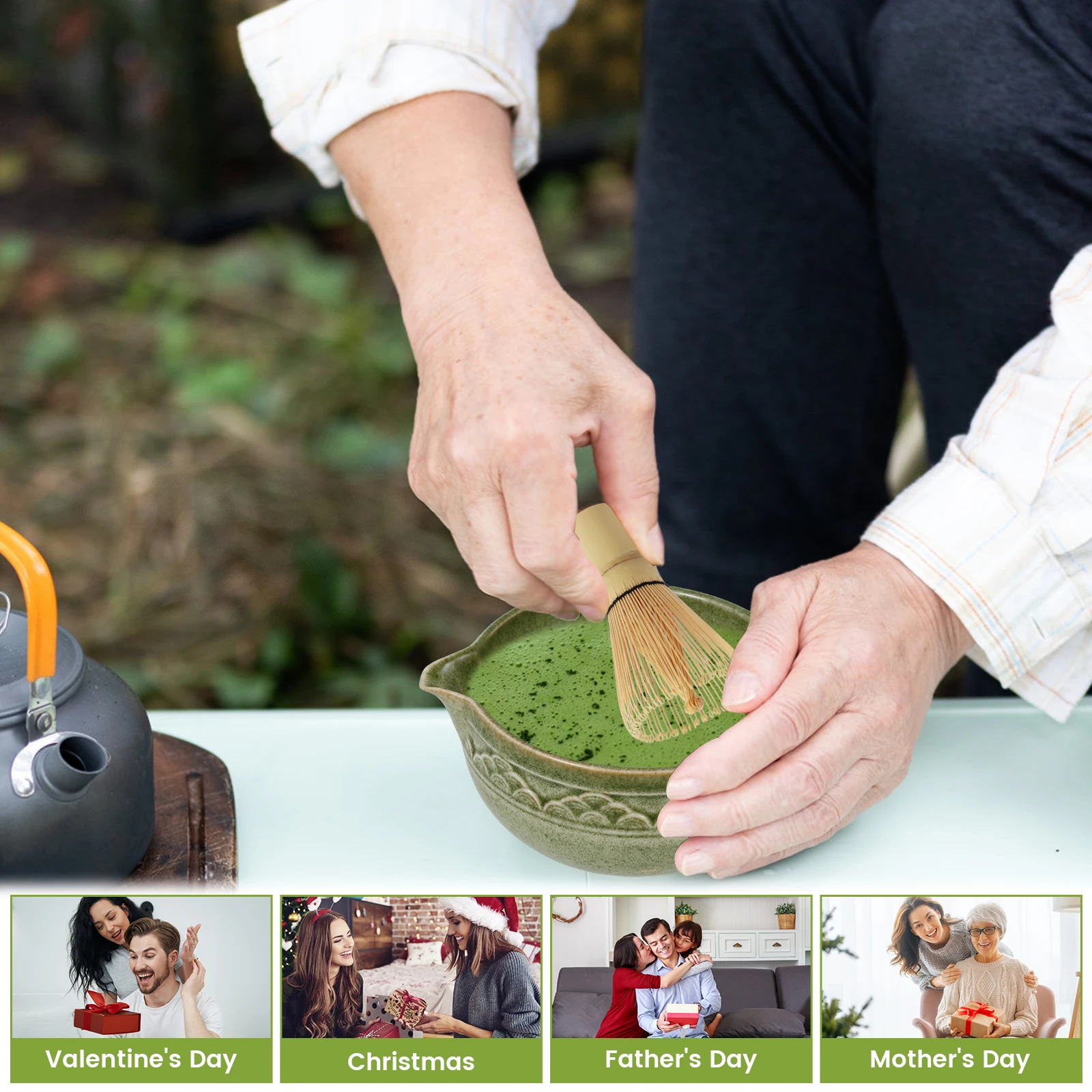 7 PCS Matcha Whisk Set Easy to Use Matcha Tool Kit with Strainer Exquisite Ceramic Set Safe Sturdy Whisk