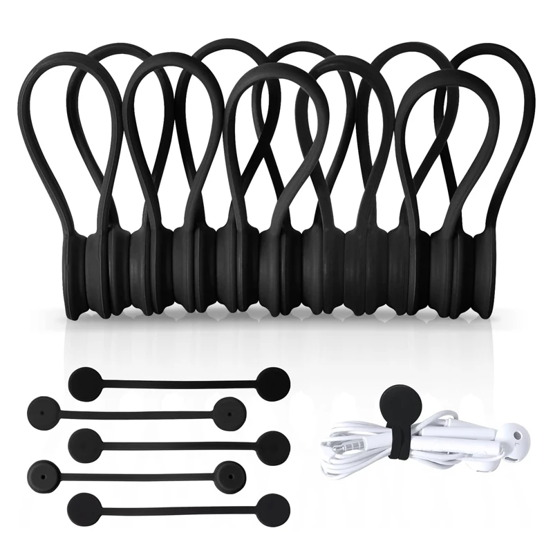 Magnetic Cable Clip 10Pcs Magnetic Silicone Cable Organizer Ties Reusable Ties for Home, Kitchen, Office magnetic cable clip