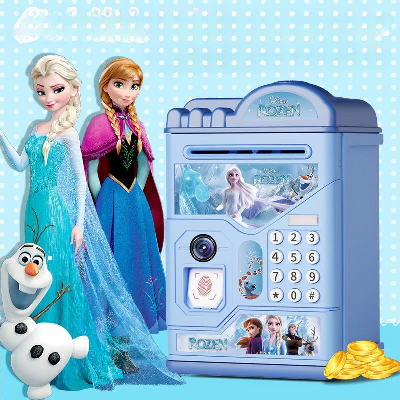 Disney Girls Frozen 2 Fingerprint Piggy Bank Princess Elsa Stitch Password Box Storage Box Girl Gift Creativity Toy