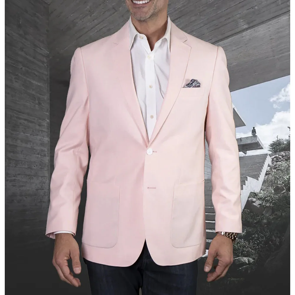 

Мужской комплект из двух предметов, Розовый однобортный облегающий костюм с отложным воротником с вырезом, повседневная одежда для выпускного вечера и свадьбы