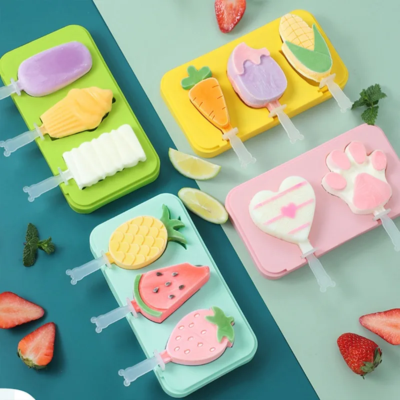 Silicone Ice Cream Mold with Lid, Animals Shape Jelly Mold, Children Handmade DIY Dessert Popsicle Ice Grid with Popsicle Stick