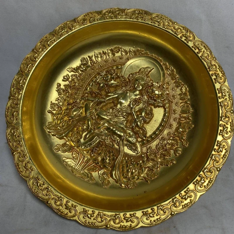 daqing-qianlong-plate-pure-copper-relief-town-house-qianlong-year-golden-guanyin-plate-guanyin-double-sided-large-plate-ornament