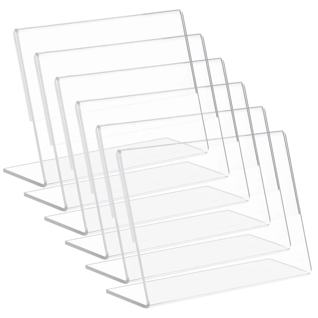 6Pcs Acrylic Sign Holders 6&times;4in Clear Menu Display Stands Slanted Desktop Picture Frames Table Flyer Paper Holders For Offices