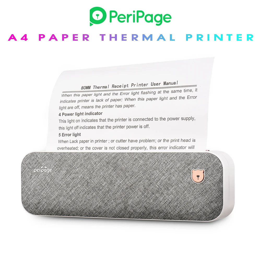 PeriPage Portable Printer, A40 Wireless Bluetooth Thermal Transfer Printer,  Portable Thermal Printer, Support 2''/3''/4'' Paper Width, Compatible with  Android and iOS, for Office Travel 