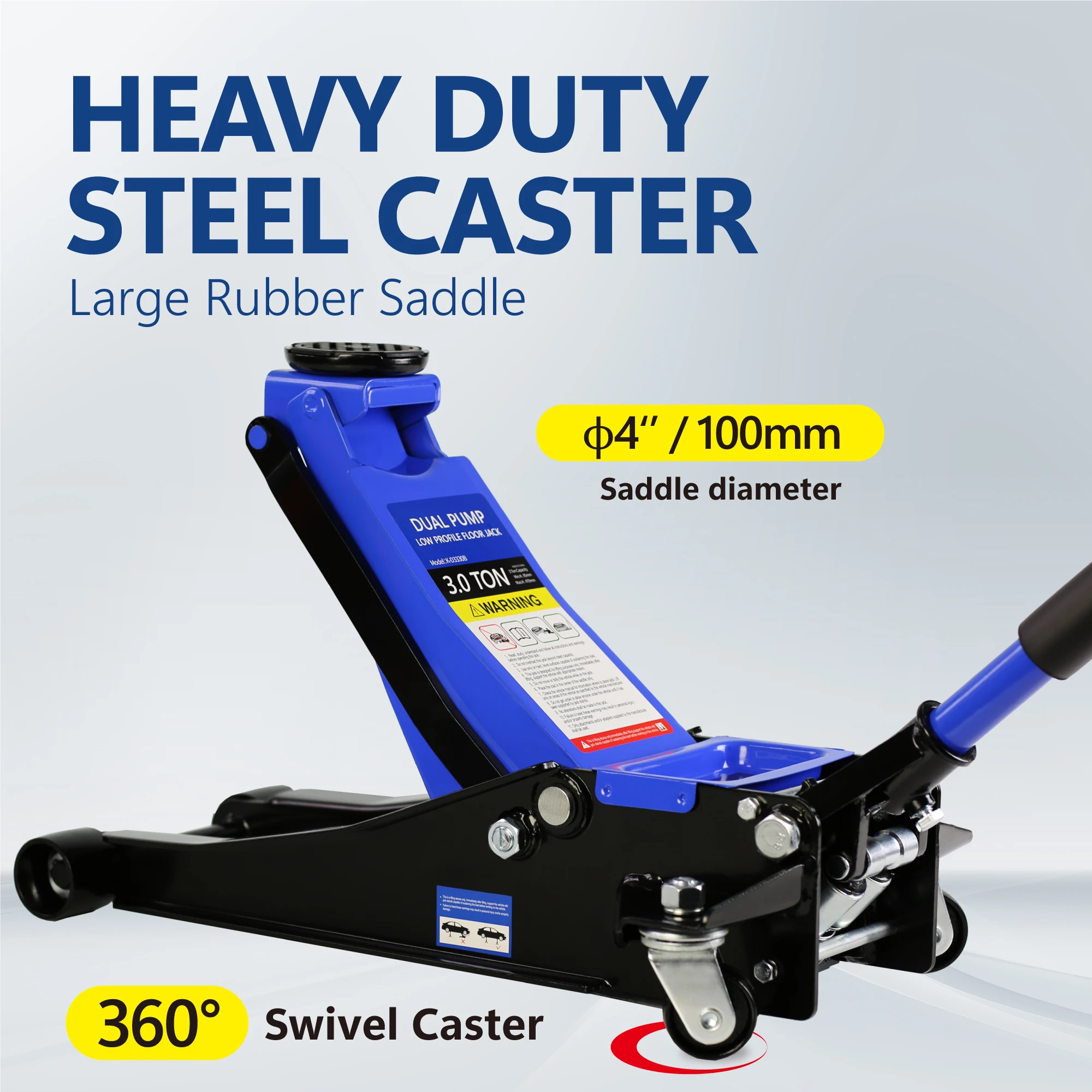 3 Ton Hydraulic Low Profile Steel Racing Floor Jack – Dual Piston, Blue 4