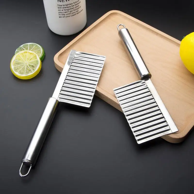 Stainless Steel Potato Chip Slicer Wavy Slicer Knife Corrugated Fruit Vegetable Cutting Knife Household Kitchen Cooking Tools