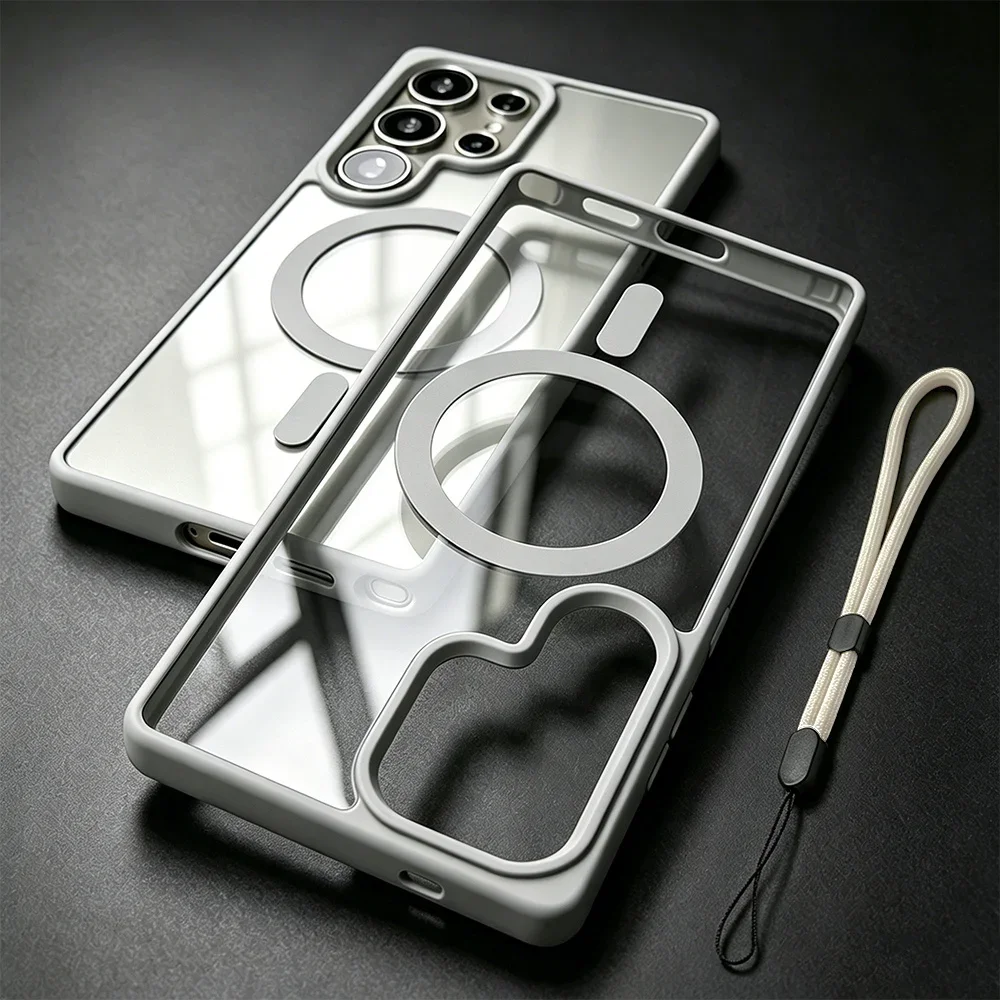 Sleek Transparent Acrylic Magnetic Phone Case with Hand Rope Cover