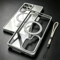 Sleek Transparent Acrylic Magnetic Phone Case with Hand Rope Cover - Galaxy A37 (GRAY)