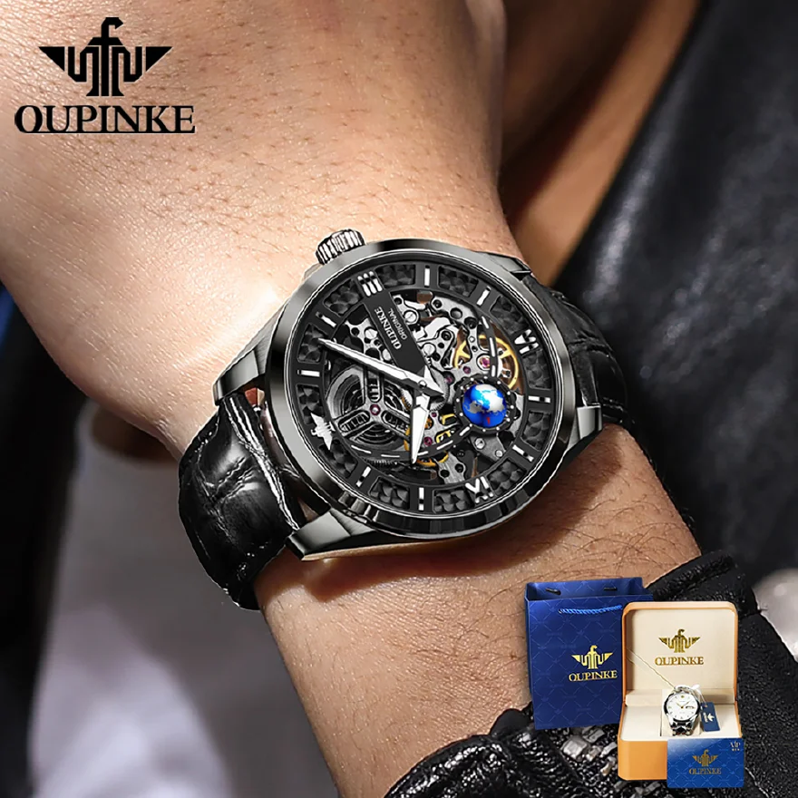 

Top Brand Luxury Watch for Men Automatic Mechanical Sapphire Leather Waterproof Sports Skeleton Wrist Watches Box ��ѧ�� �ާ�ا�ܧڧ�