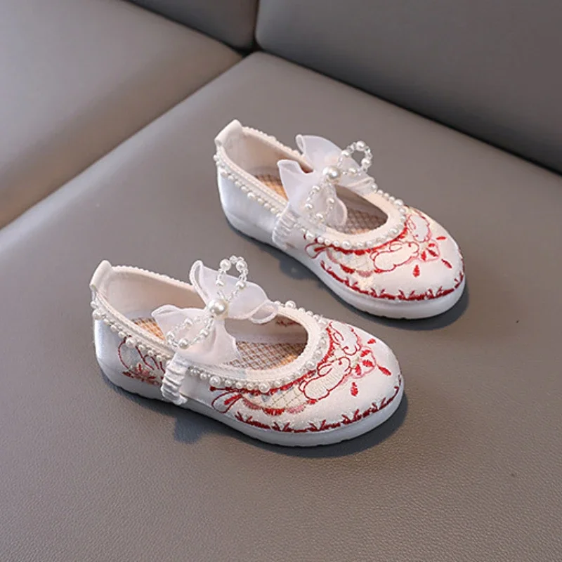 Girls Chinese Style Lace Flat Shoes