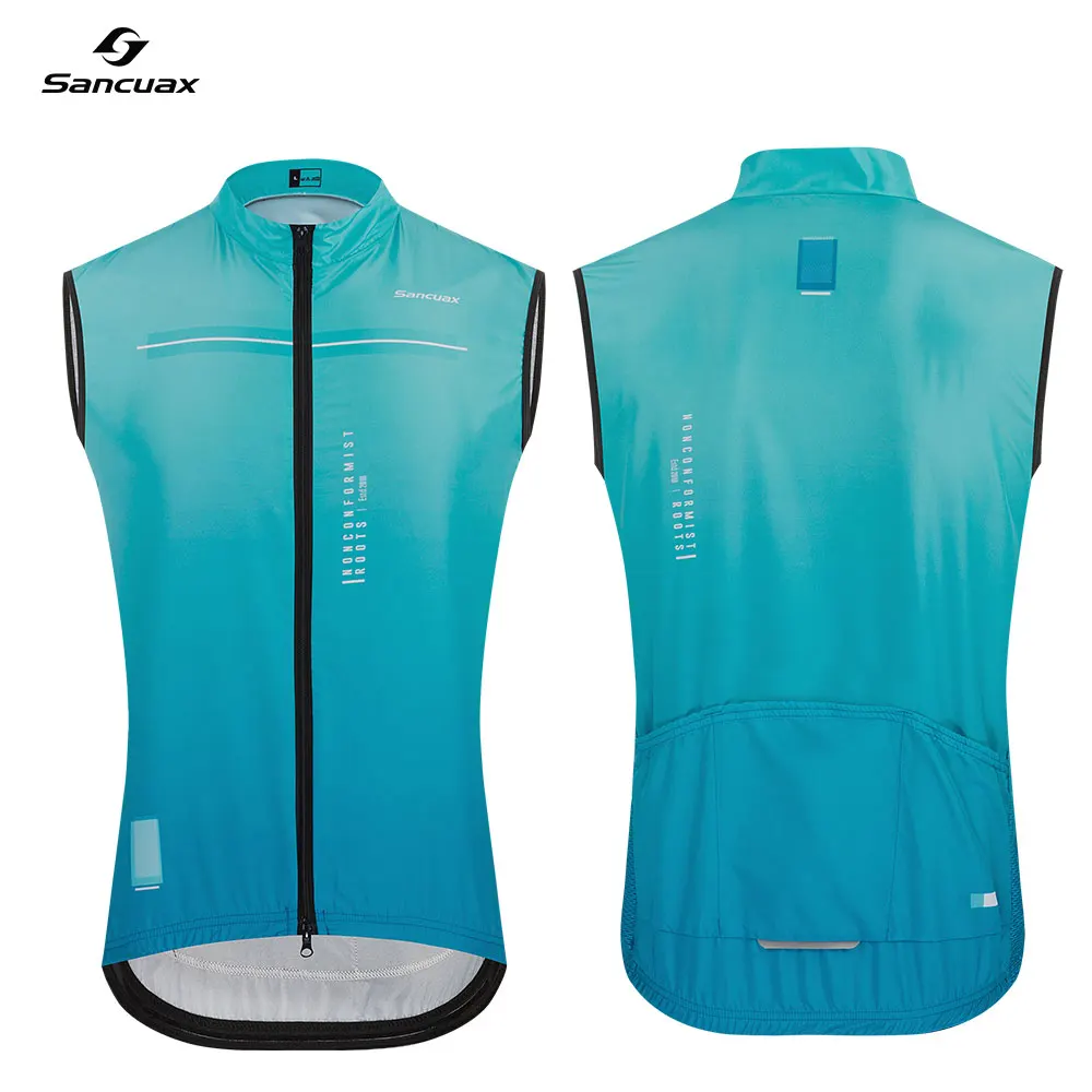 SANCUAX Cycling Vest, Men's Summer Sleeveless Jersey Windproof MTB Gilet with Two Way Zippers and Pockets - Image 4