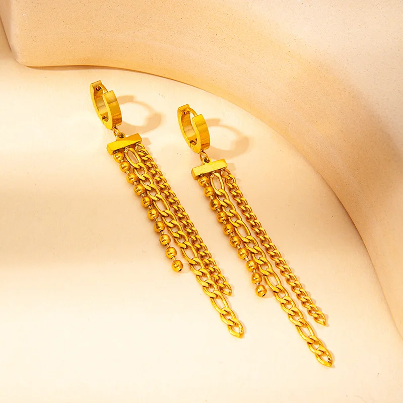 New Arrive18k Gold Color Long Tassel Titanium Steel Women