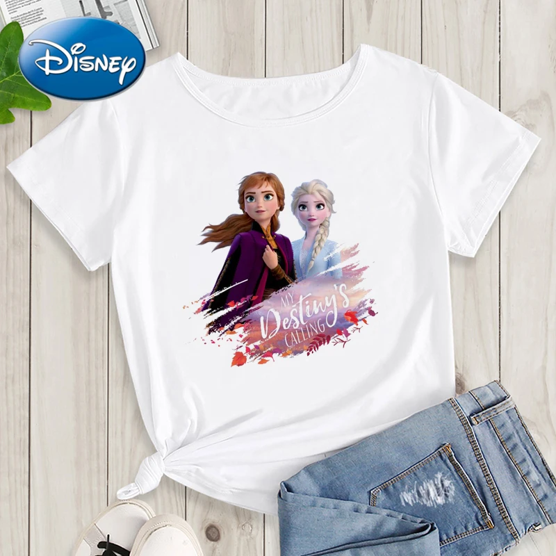 

Disney Frozen Women T-shirts for Girls Elsa Tees Anime Cosplay Anna Tshirts Ropa De Mujer Harajuku Shirt Femme