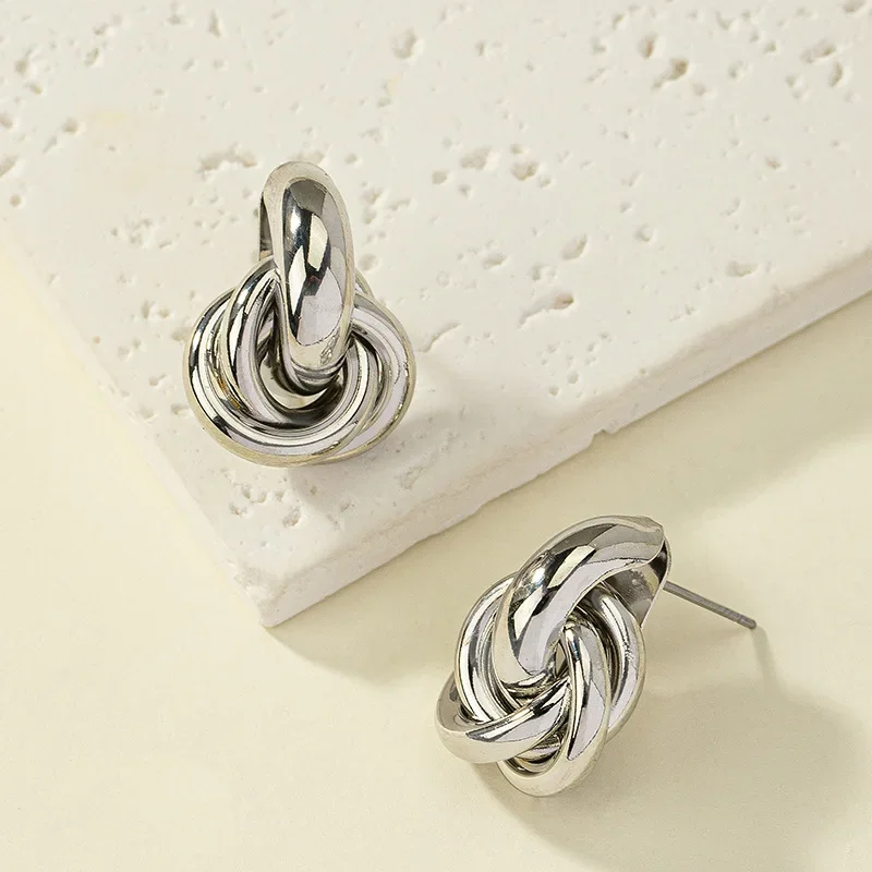 Knot Hoop Earring For Women Shiny Plating Trendy Earring Stud Cute Daily Wear Jewelry Gold SIlver Color