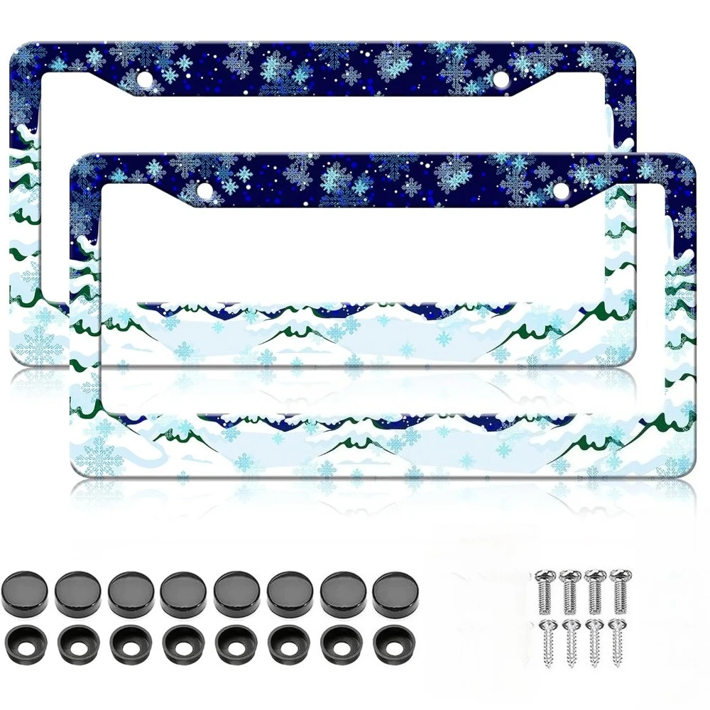 크리스마스 번호판 프레임 2팩 귀여운 눈송이 겨울 스테인리스 번호판 홀더, 녹..