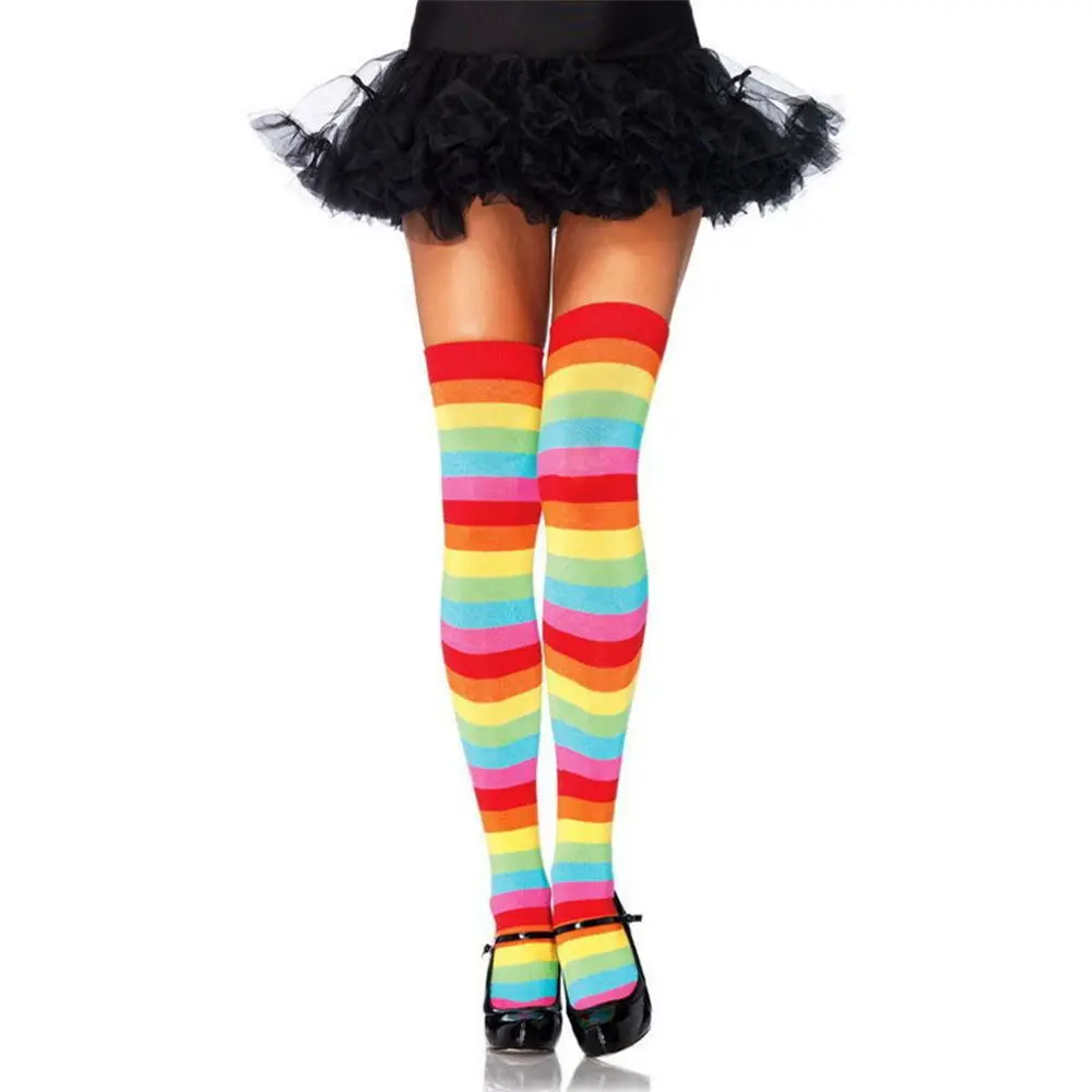 Arrival Socks Over Knee Stocking Polyester Cotton Long Stockings High Tights Rainbow Colorful Stockings Women Stripey Stockings