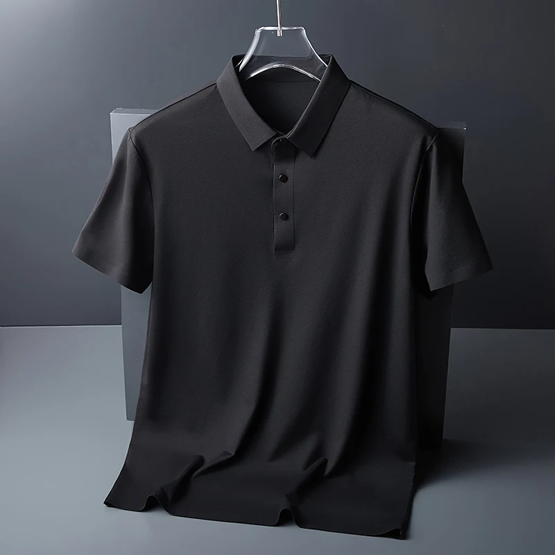 

High end ice breathable short sleeve polo shirt men's 2022 summer loose traceless solid t-shirt men's casual large luxury shirt