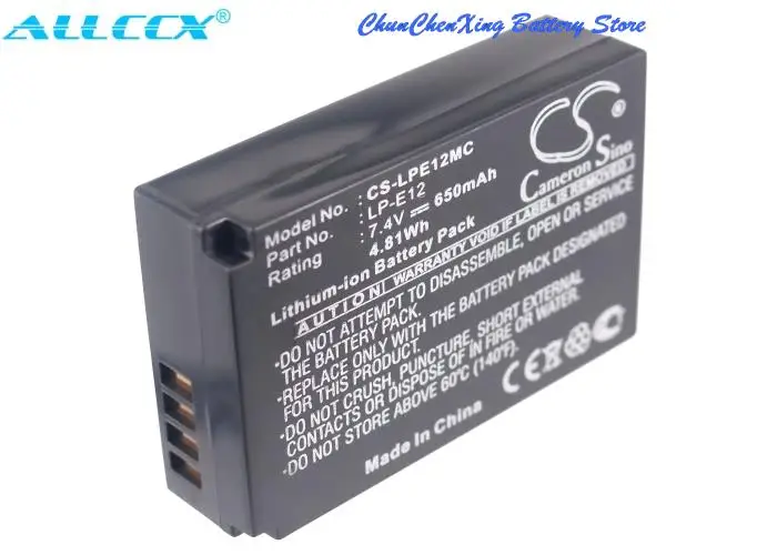 Cameron Sino 650Mah/820Mah Batteria Lp-E12 Per Canon Eos 100D, Eos M, Eos M2, Eos-M, Rebel Sl1 Digital