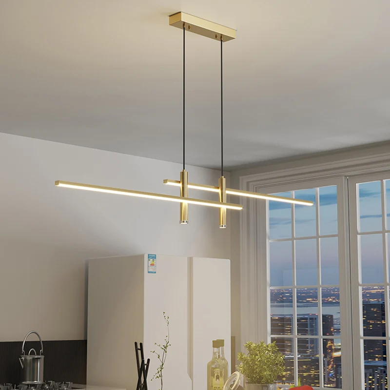 Restaurant Dining Led Pendant Lights Black Gold Minimalist Strip Kitchen Chandelier Lamp Modern Lampara Decor Lustre Fixtures