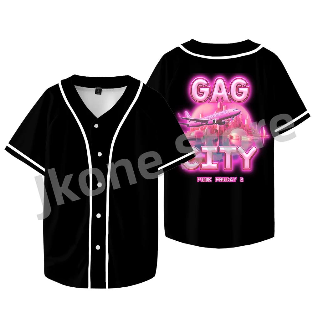 

Nicki Minaj GAG City Baseball Jacket Pink Friday 2 Album Merch Women Men Fashion Casual Short Sleeve Top