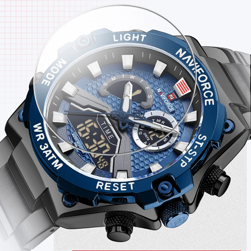 NAVIFORCE Luxury Dual Display Digital Casual Sport Chronograph Clock Quartz Wristwatch Male Waterproof Watches Watch For Men
