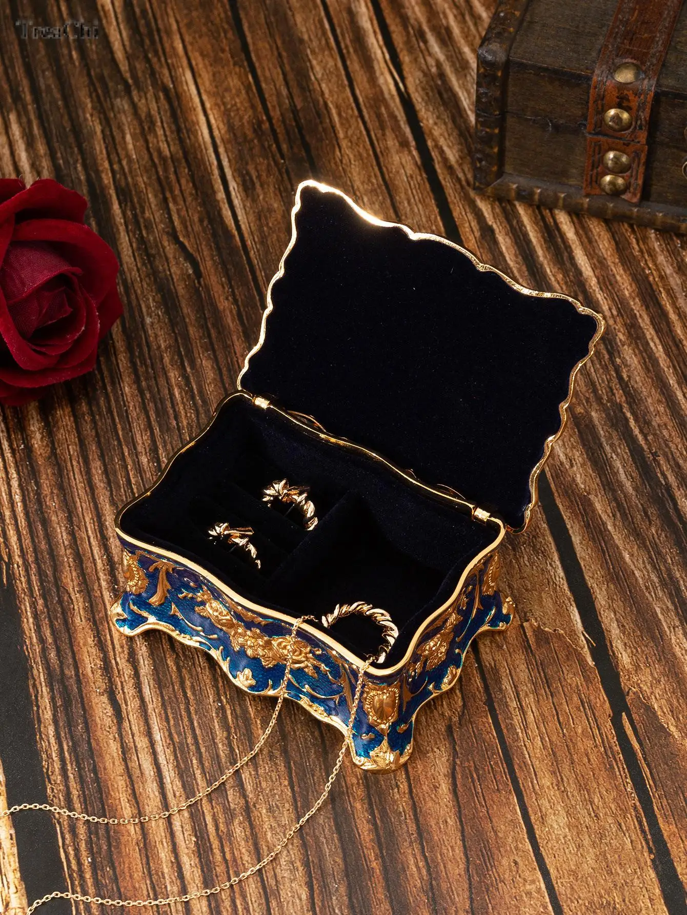 European Rose Diamond Jewelry Box Light Luxury Creative Jewelry Small Color Hand Painted Jewelry Box Wedding Dress