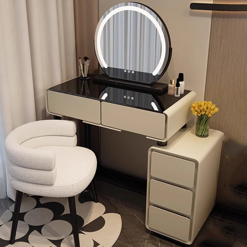 

Luxury Black Dressing Table Aesthetic Mirror Modern Makeup Dressing Table Stylish Chair Tocador Maquillaje Con Espejo Furniture