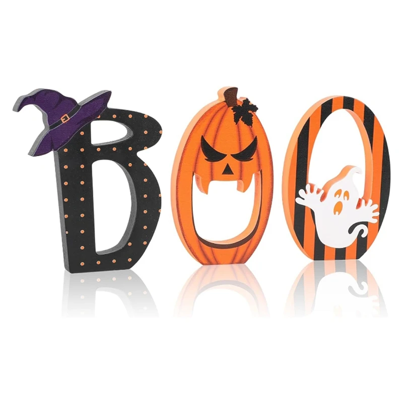 3 Piece Halloween Table Decor Set - Wooden Trick Or Treat Signs For Party Centerpieces