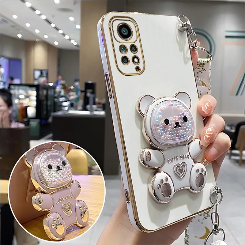 thumbnail image 1 of Quicksand Bear Holder Lanyard Phone Case For Xiaomi Redmi Note 11 8 12 10 9 Pro Max 10 5G 10s 11s 9A 9T 9C Nfc Strap Stand Cover, 1 of 5