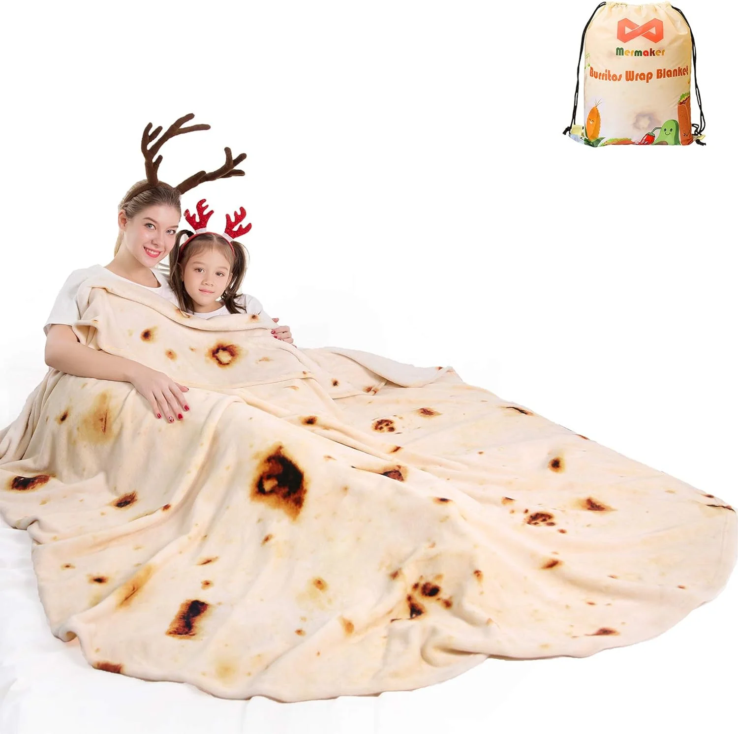 

mermaker Burritos Tortilla Throw Blanket 2.0 Double Sided 71 inches for Adult and Kids, Giant Funny Realistic Food Blankets, 285