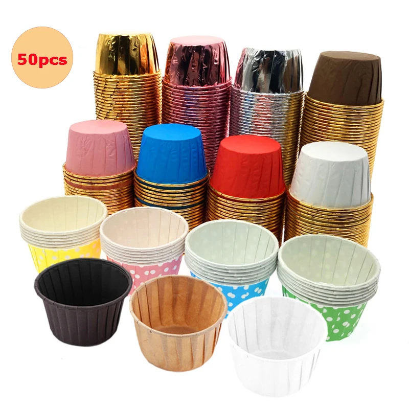 50PCS Large Cupcake Liners Foil 125ml Muffin Liners Cups with Lids  Disposable Ramekins Aluminum Cupcake Gold Baking Cups Holder - AliExpress