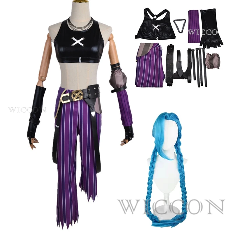 thumbnail image 1 of Disfraz de Cosplay del juego de anime LOL Arcane, disfraz de Cosplay de Crit Loli Jinx, disfraz de Cosplay de Loose Cannon, zapatos, peluca, disfraz de Carnaval sexy para mujer, 1 of 5