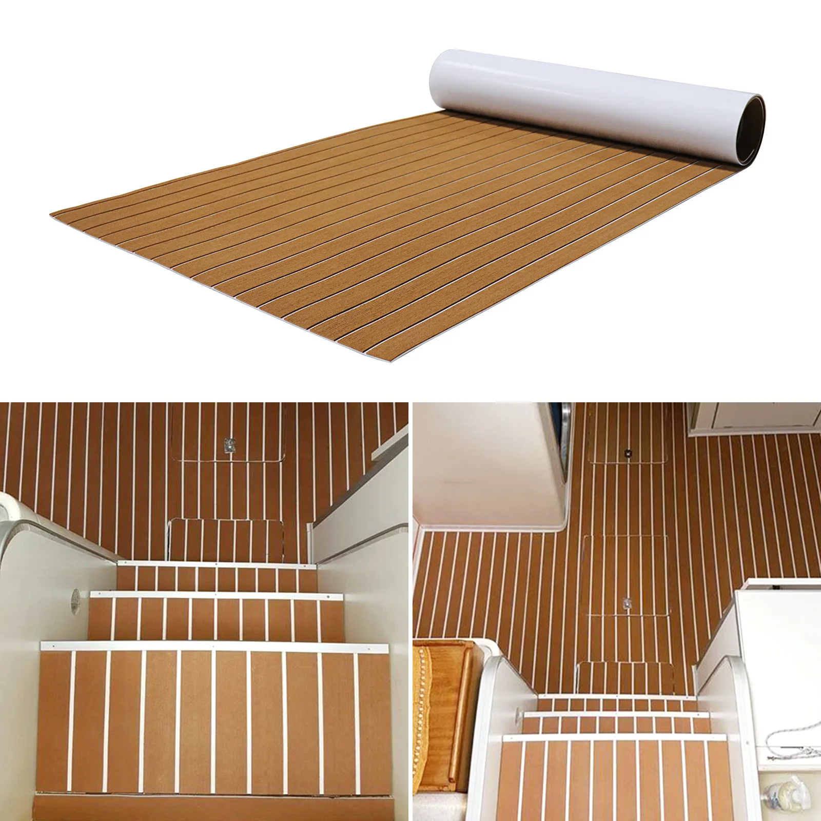 

2400x1200 x6mm EVA Form Boat Yacht Decking Sheet Faux Teak Marine Flooring Goom RV Mat Sheet Accessories Self Adhesive